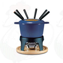 Blue Enamel Cheese Fondue Set with Single Handle